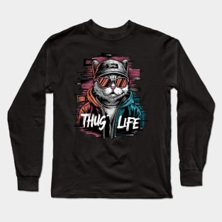 Thug Life Cat Design in Bold Colors Long Sleeve T-Shirt